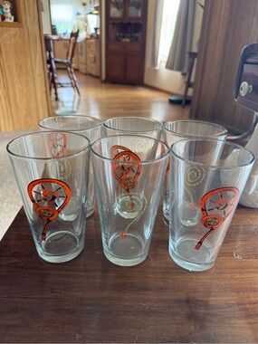 Set of 6 Retro Magic Hat Orange Decorative Drinking Glasses